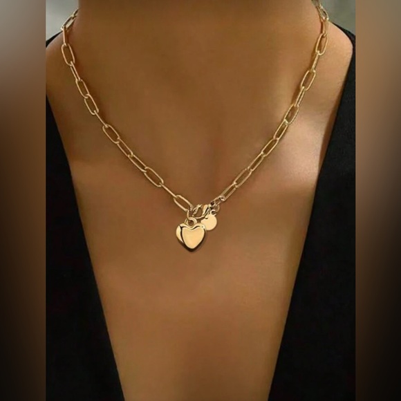 Gold Plated Stainless Steel Paperclip Heart Bracelet & Necklace Set